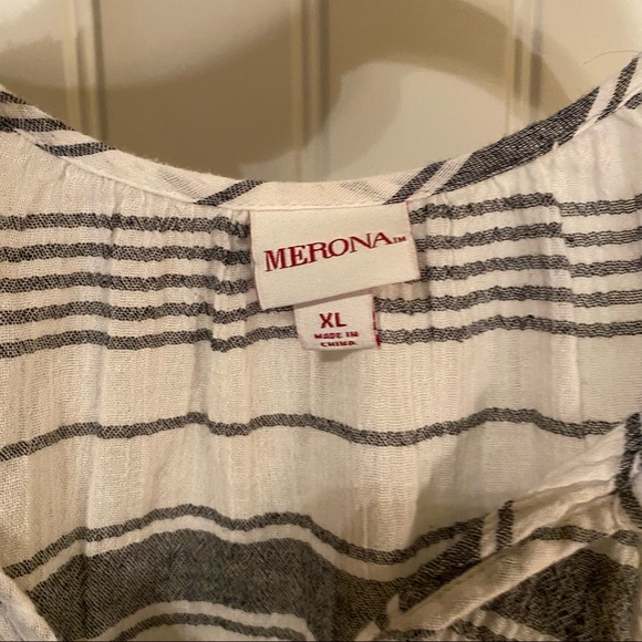 Linen Blouse - white & gray stripes - Picture 3 of 4